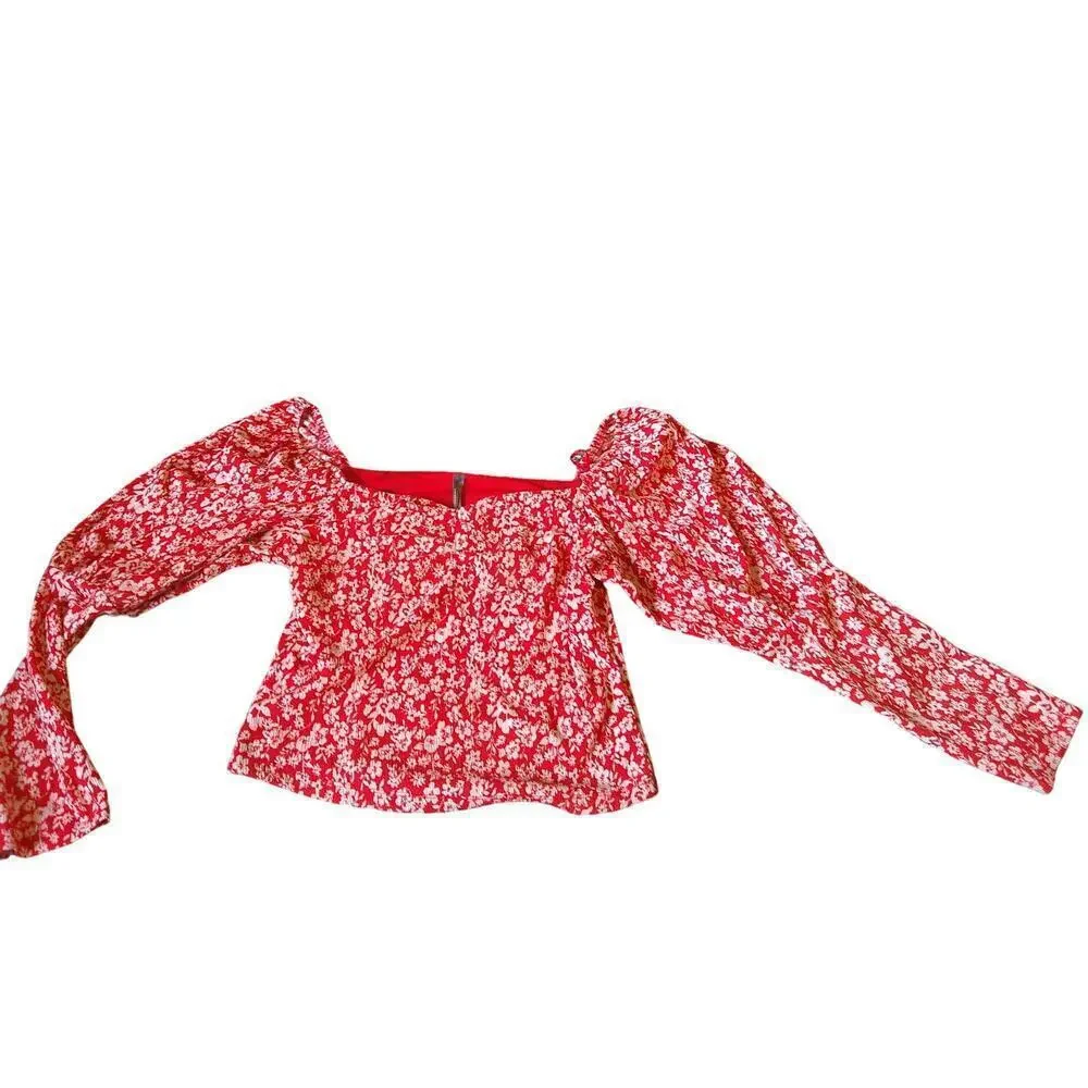 Anthropologie Carmine Red Cropped Juliet Blouse Women's Size Large